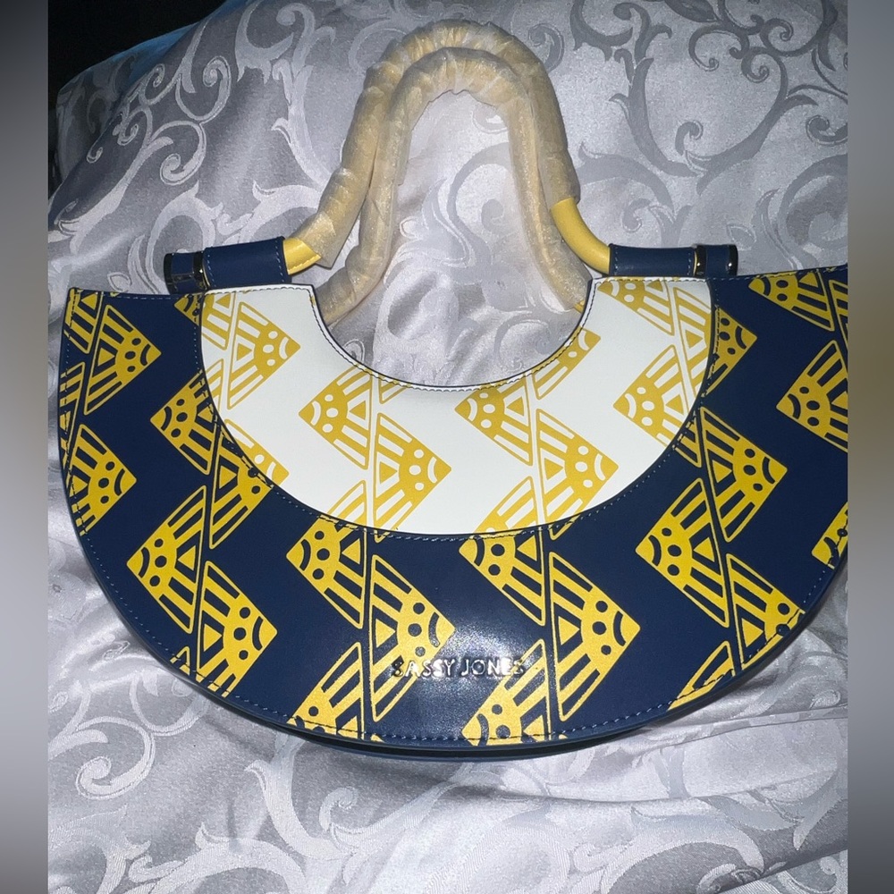 Sassy Jones 'Vanessa Tribal Purse with strap (royal blue, white, & yellow) (NWT)